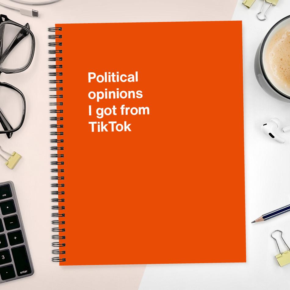 
                  
                    A funny notebook from WTF Notebooks® entitled "Political opinions I got from TikTok"
                  
                