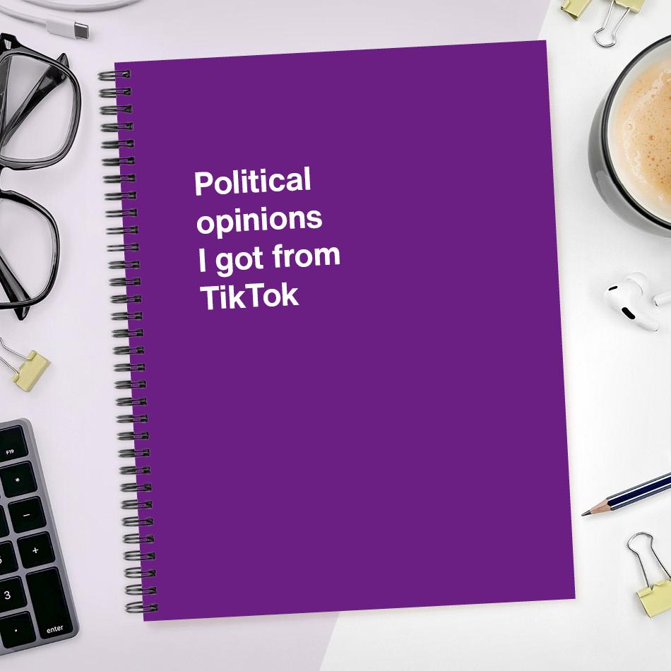 
                  
                    A funny notebook from WTF Notebooks® entitled "Political opinions I got from TikTok"
                  
                