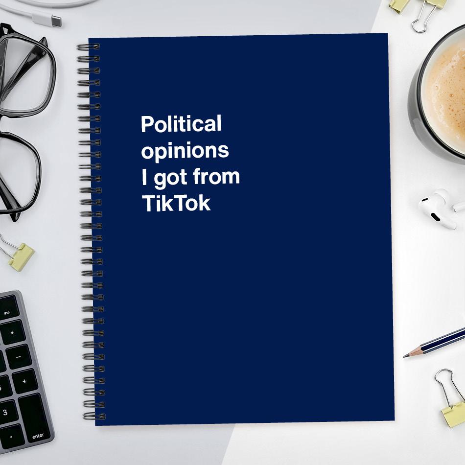 
                  
                    A funny notebook from WTF Notebooks® entitled "Political opinions I got from TikTok"
                  
                