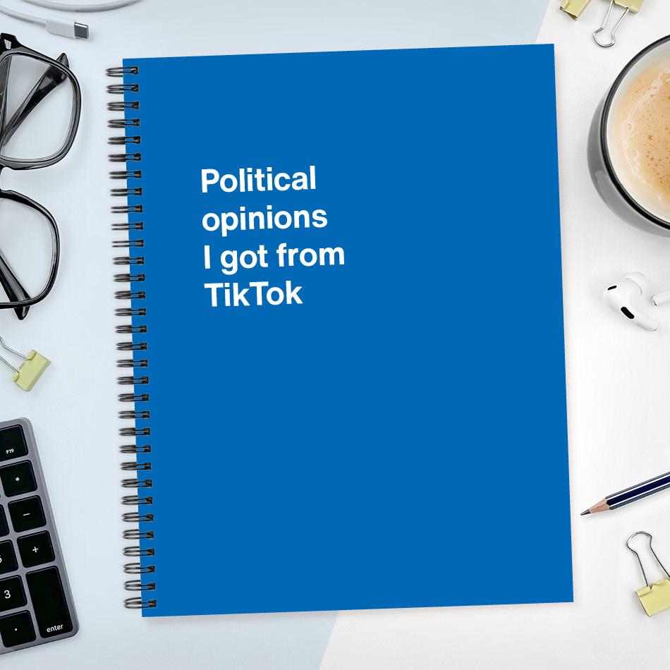 
                  
                    A funny notebook from WTF Notebooks® entitled "Political opinions I got from TikTok"
                  
                