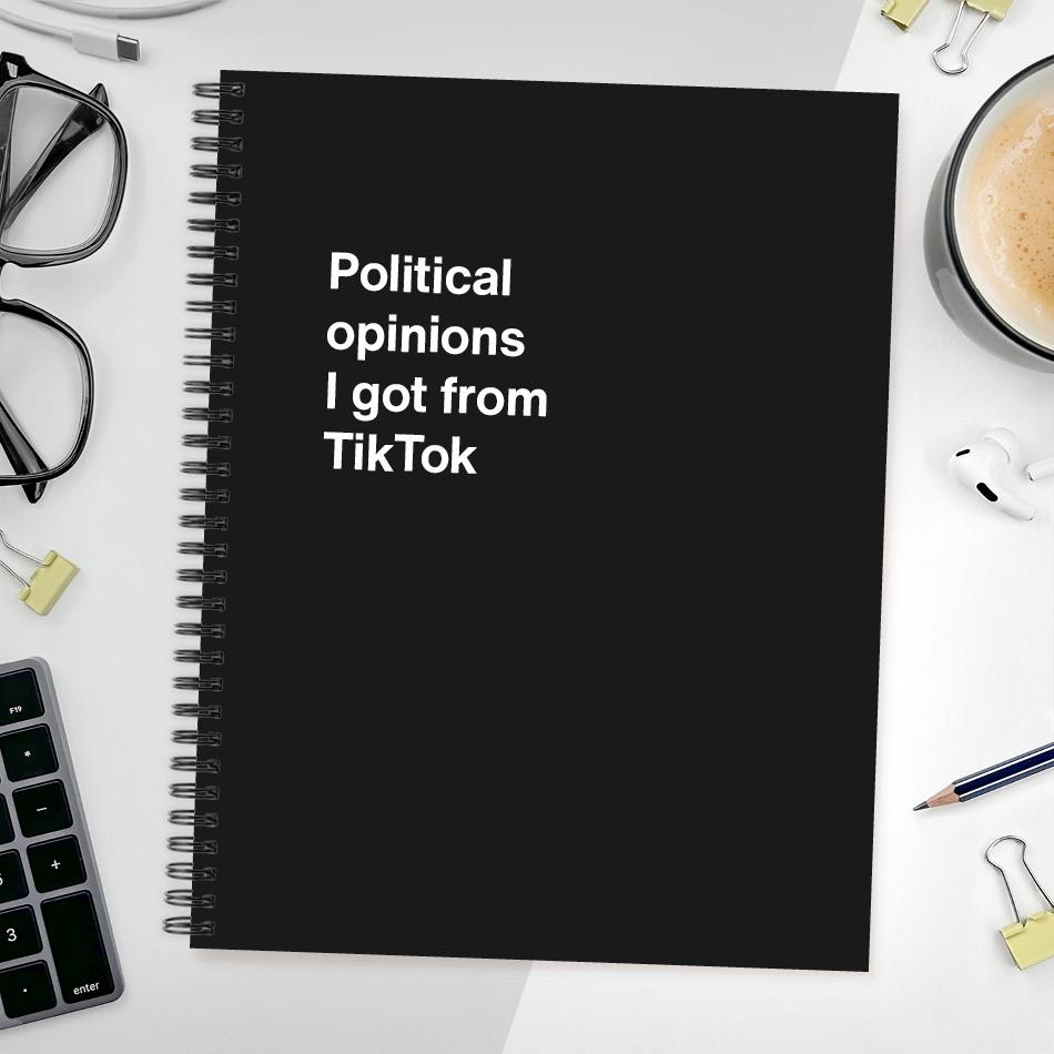 
                  
                    A funny notebook from WTF Notebooks® entitled "Political opinions I got from TikTok"
                  
                