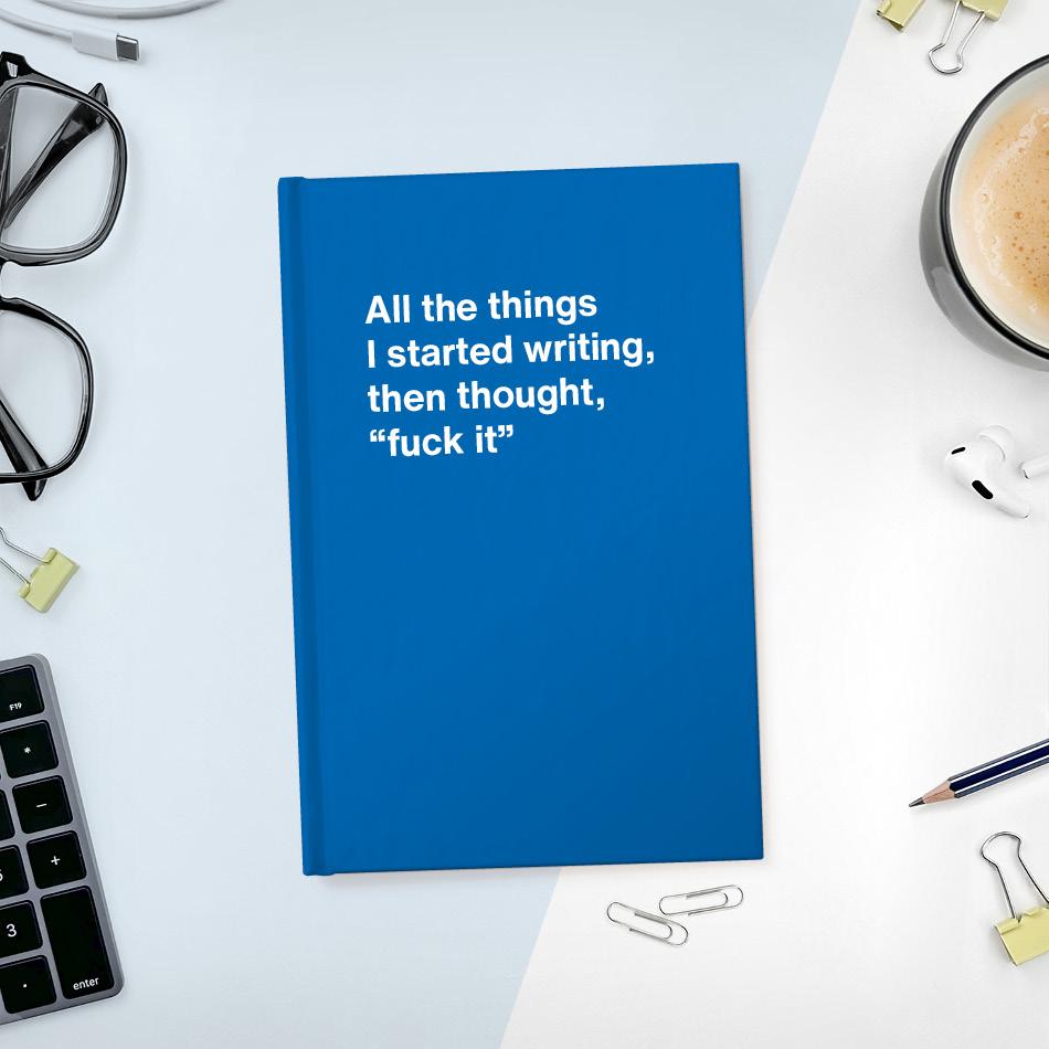 
                  
                    A funny notebook from WTF Notebooks® entitled "All the things I started writing, then thought, "fuck it""
                  
                