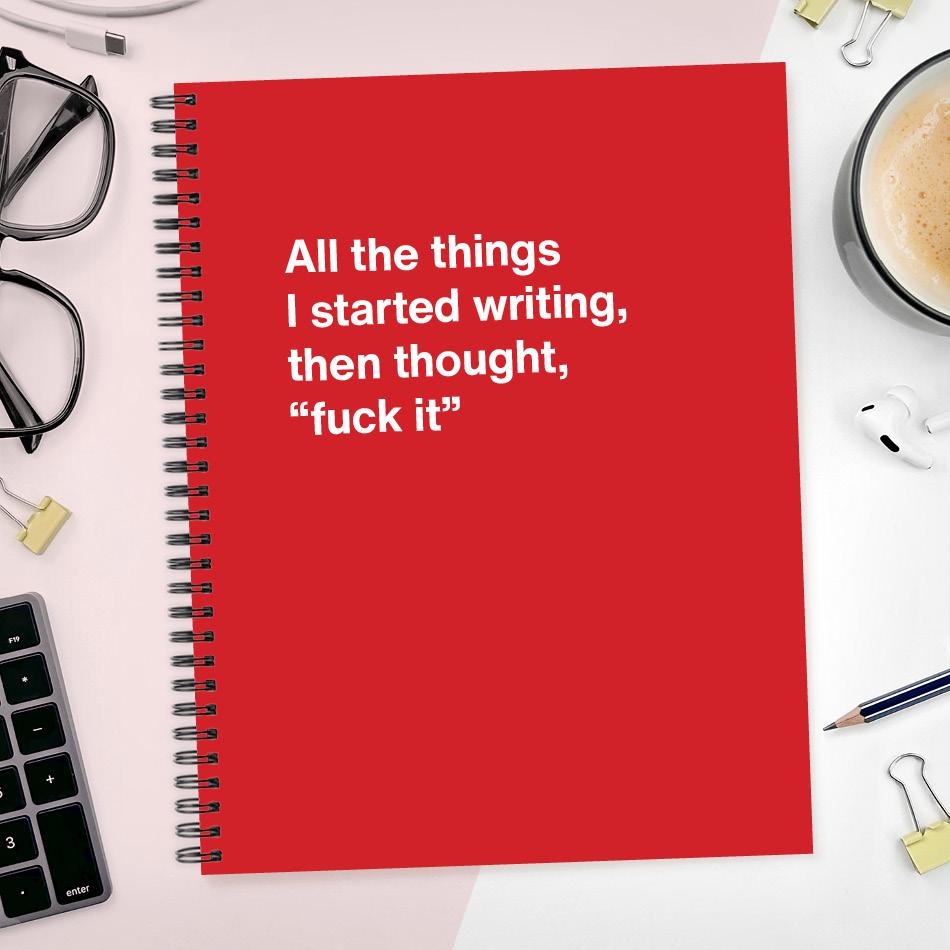 
                  
                    A funny notebook from WTF Notebooks® entitled "All the things I started writing, then thought, "fuck it""
                  
                