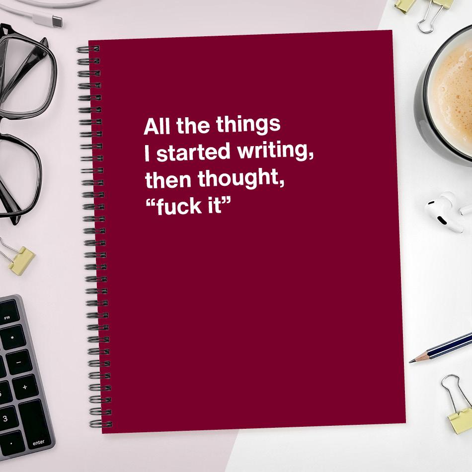
                  
                    A funny notebook from WTF Notebooks® entitled "All the things I started writing, then thought, "fuck it""
                  
                