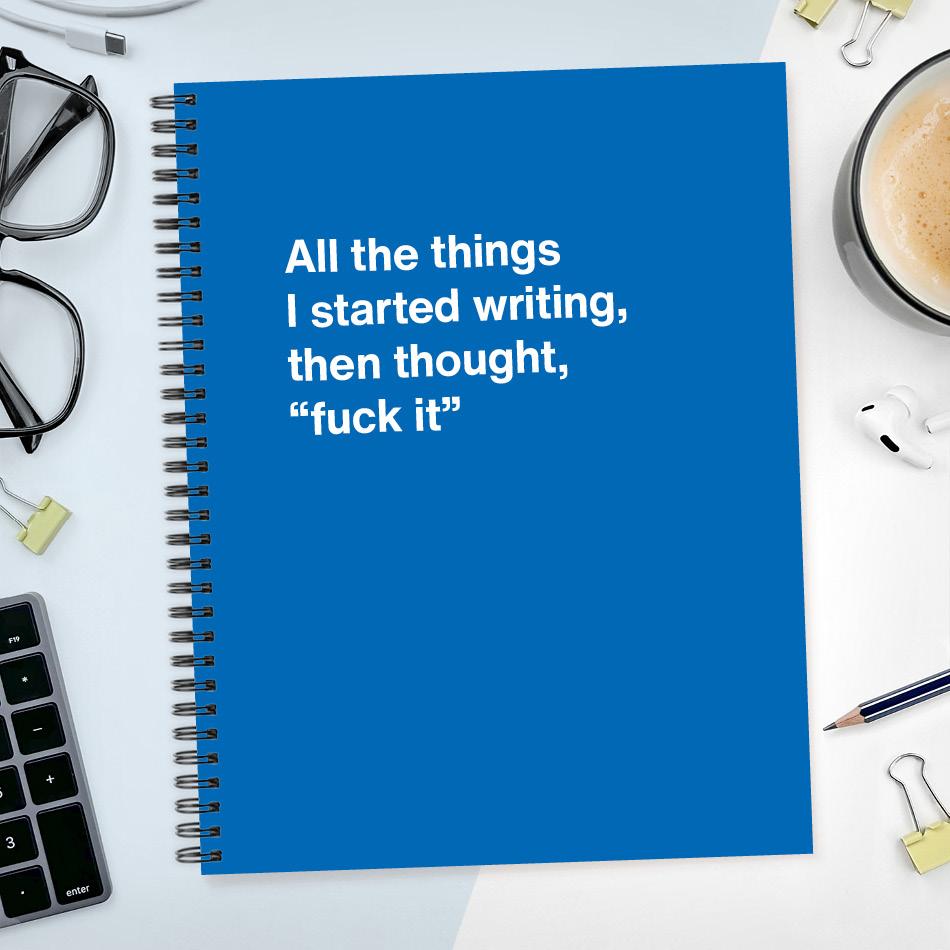 
                  
                    A funny notebook from WTF Notebooks® entitled "All the things I started writing, then thought, "fuck it""
                  
                