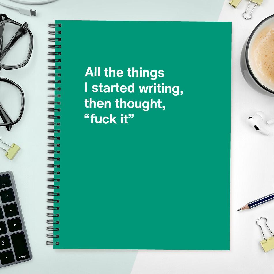 
                  
                    A funny notebook from WTF Notebooks® entitled "All the things I started writing, then thought, "fuck it""
                  
                