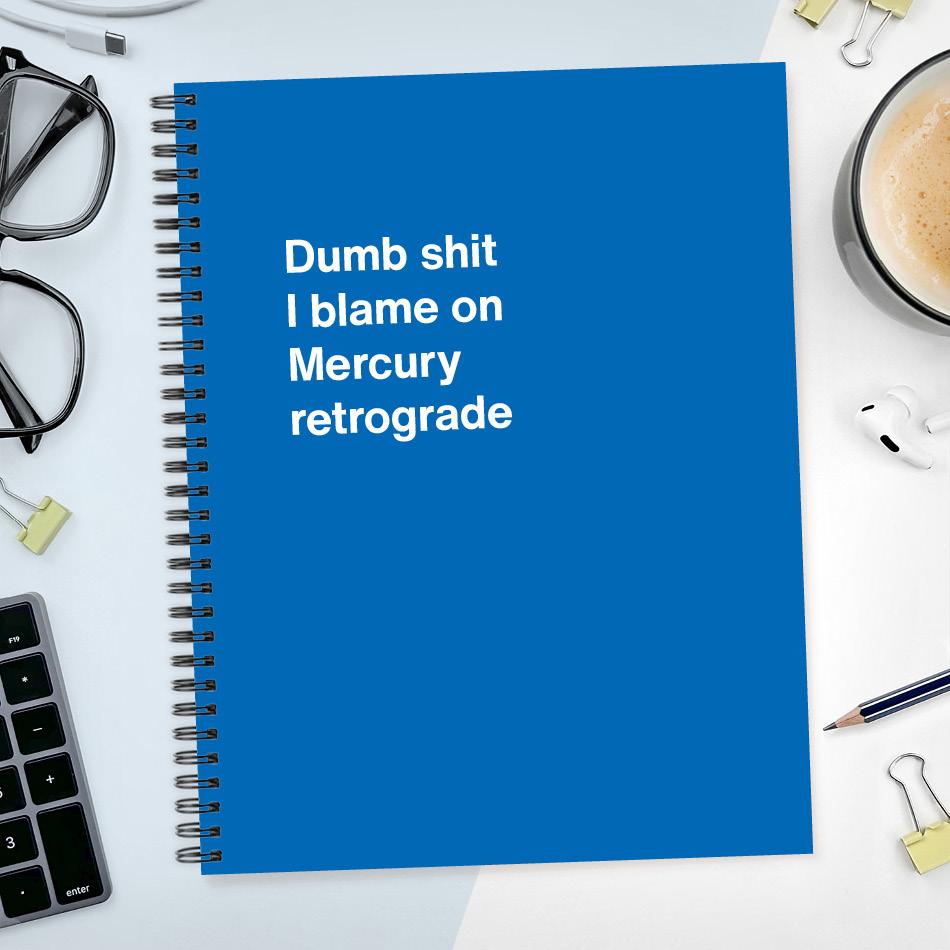 
                  
                    A funny notebook from WTF Notebooks® entitled "Dumb shit I blame on Mercury retrograde"
                  
                
