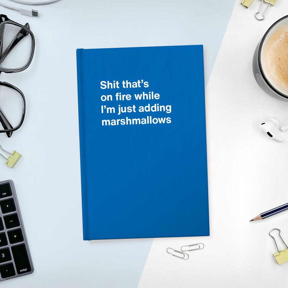 
                  
                    A funny notebook from WTF Notebooks® entitled "Shit that's on fire while I'm just adding marshmallows"
                  
                