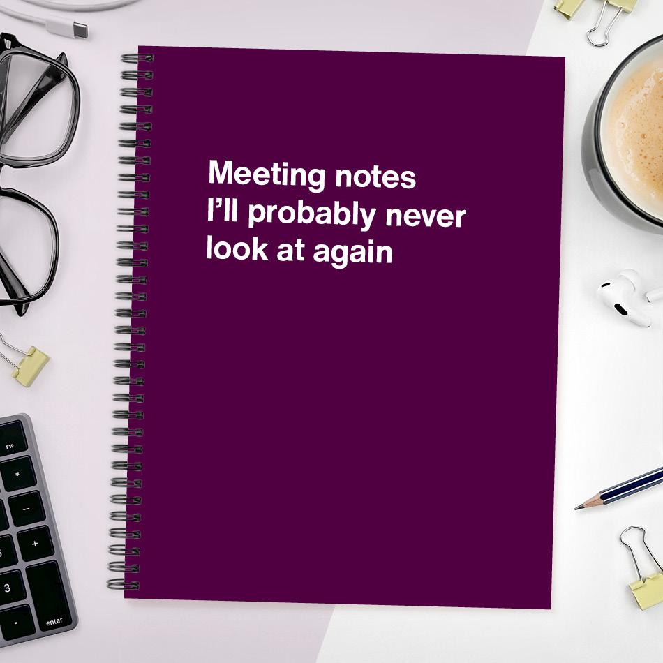 
                  
                    A funny notebook from WTF Notebooks® entitled "Meeting notes I'll probably never look at again"
                  
                