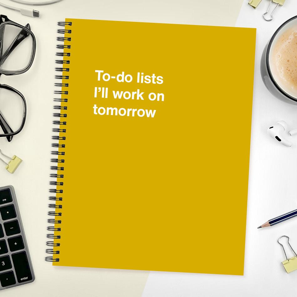 
                  
                    A funny notebook from WTF Notebooks® entitled "To-do lists I'll work on tomorrow"
                  
                