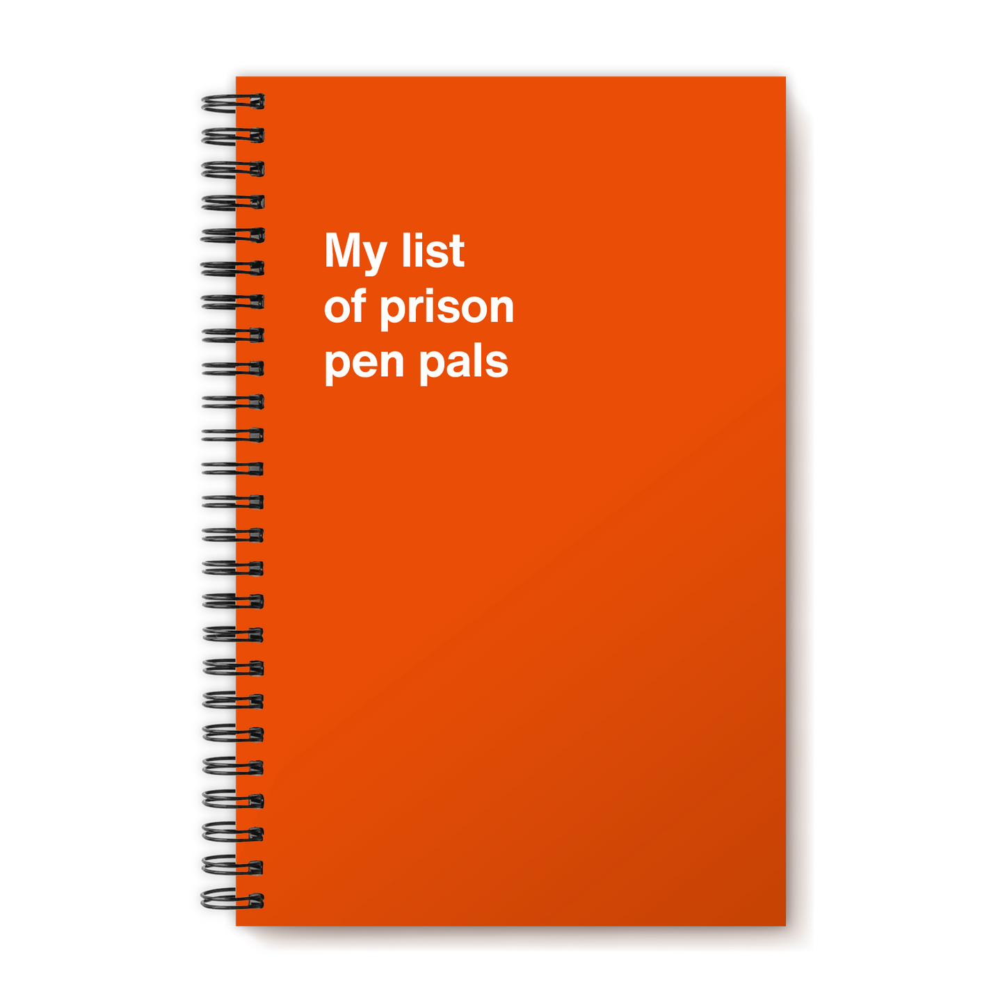 A funny notebook from WTF Notebooks® entitled "My list of prison pen pals"
