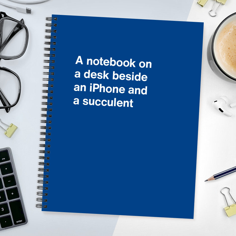
                  
                    A funny notebook from WTF Notebooks® entitled "A notebook on a desk beside an iPhone and a succulent"
                  
                