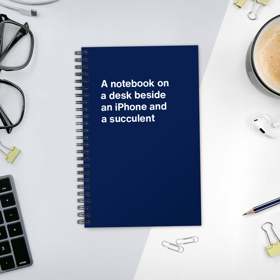 
                  
                    A funny notebook from WTF Notebooks® entitled "A notebook on a desk beside an iPhone and a succulent"
                  
                