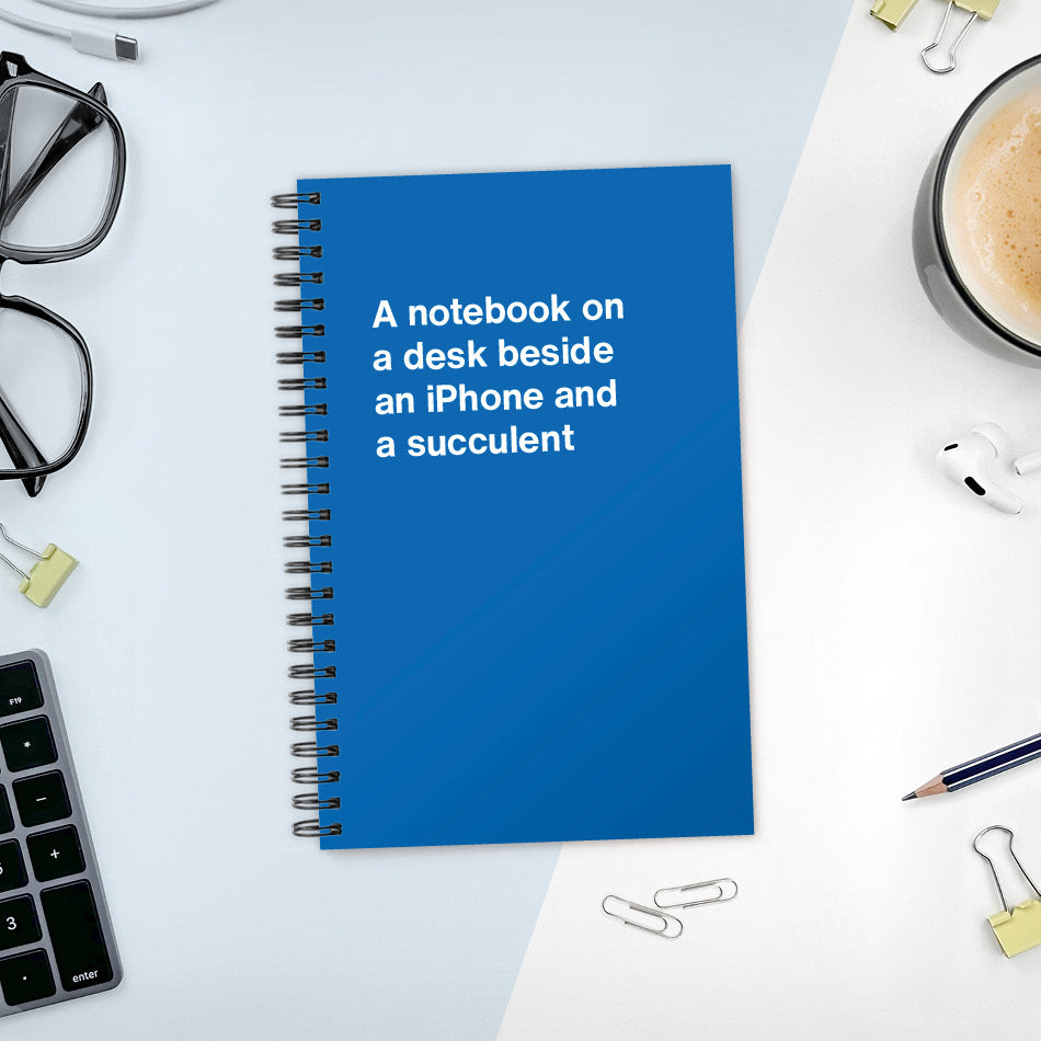 
                  
                    A funny notebook from WTF Notebooks® entitled "A notebook on a desk beside an iPhone and a succulent"
                  
                