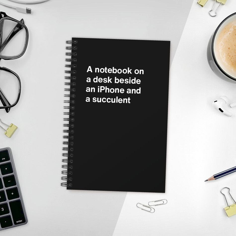 
                  
                    A funny notebook from WTF Notebooks® entitled "A notebook on a desk beside an iPhone and a succulent"
                  
                
