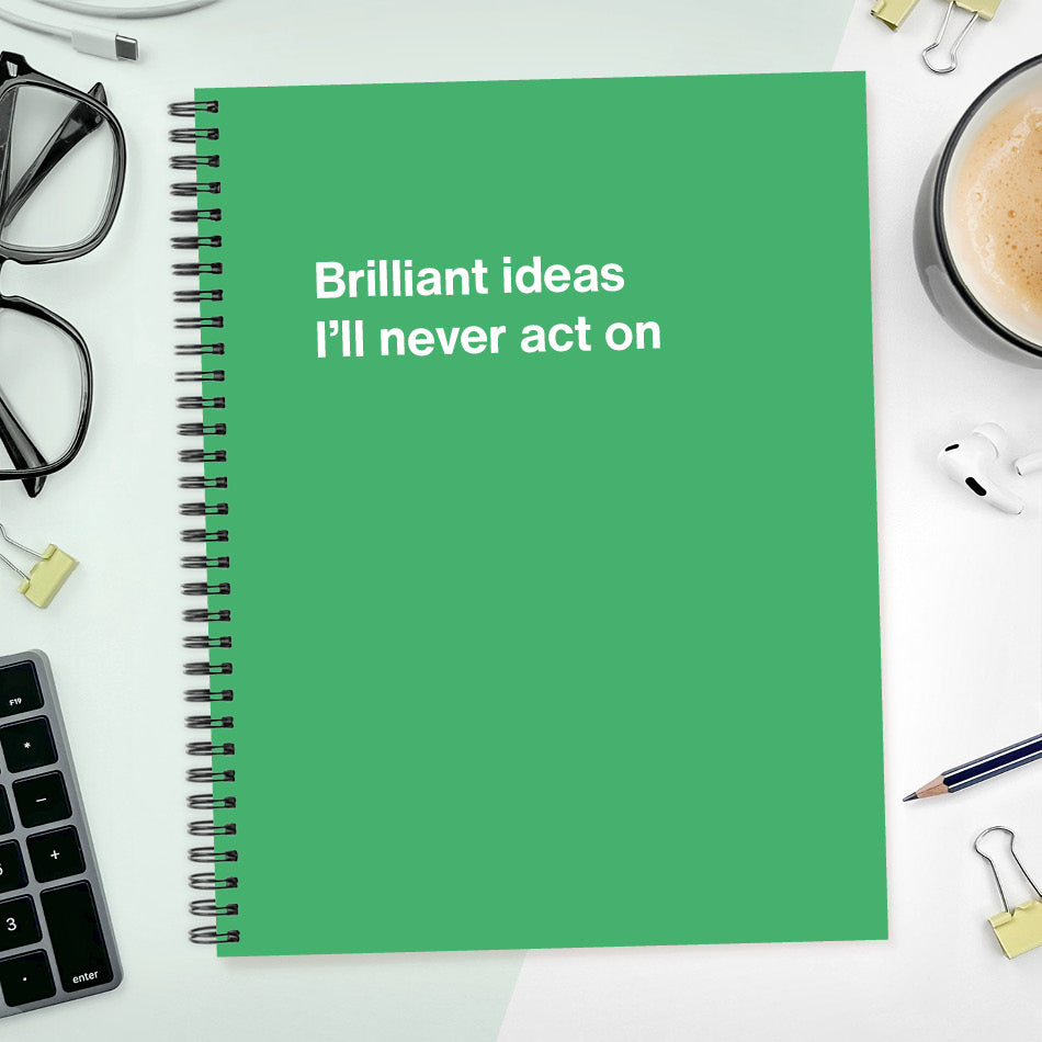 
                  
                    A funny notebook from WTF Notebooks® entitled "Brilliant ideas I’ll never act on"
                  
                