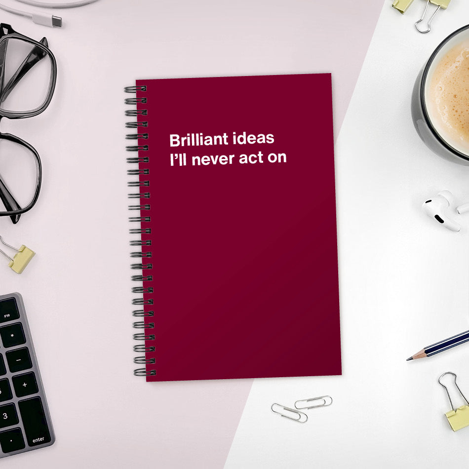 
                  
                    A funny notebook from WTF Notebooks® entitled "Brilliant ideas I’ll never act on"
                  
                