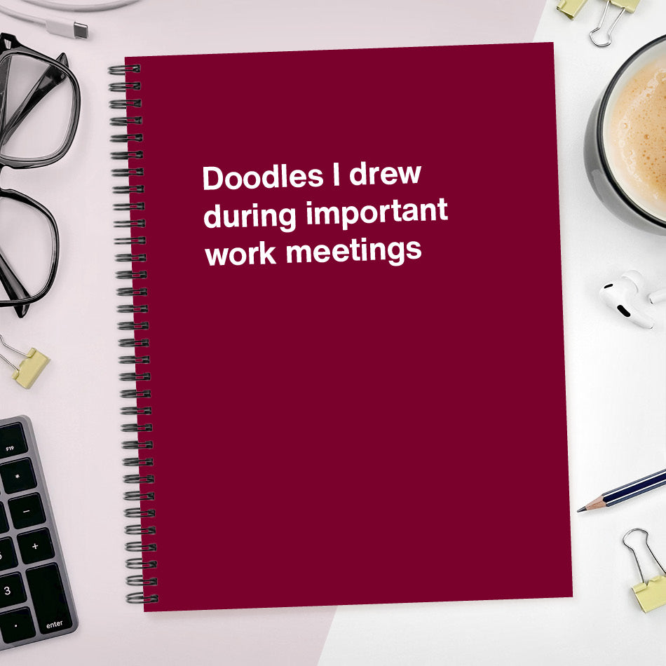 
                  
                    A funny notebook from WTF Notebooks® entitled "Doodles I drew during important work meetings"
                  
                