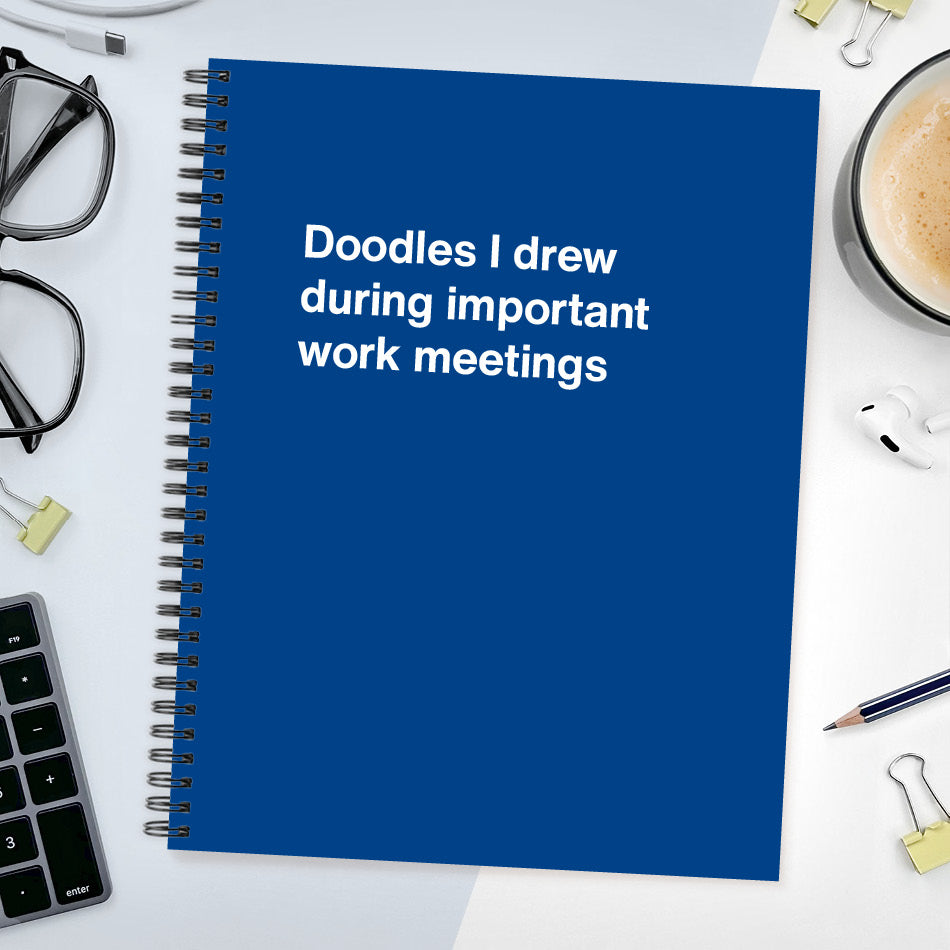 
                  
                    A funny notebook from WTF Notebooks® entitled "Doodles I drew during important work meetings"
                  
                