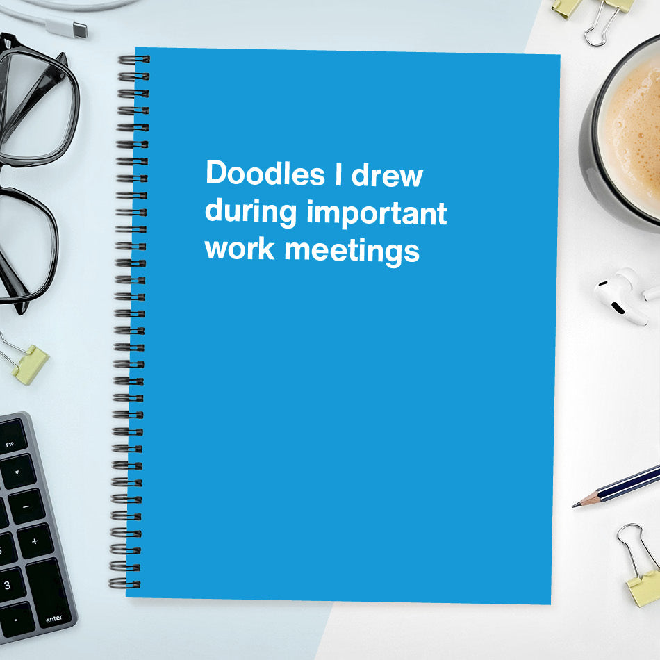 
                  
                    A funny notebook from WTF Notebooks® entitled "Doodles I drew during important work meetings"
                  
                