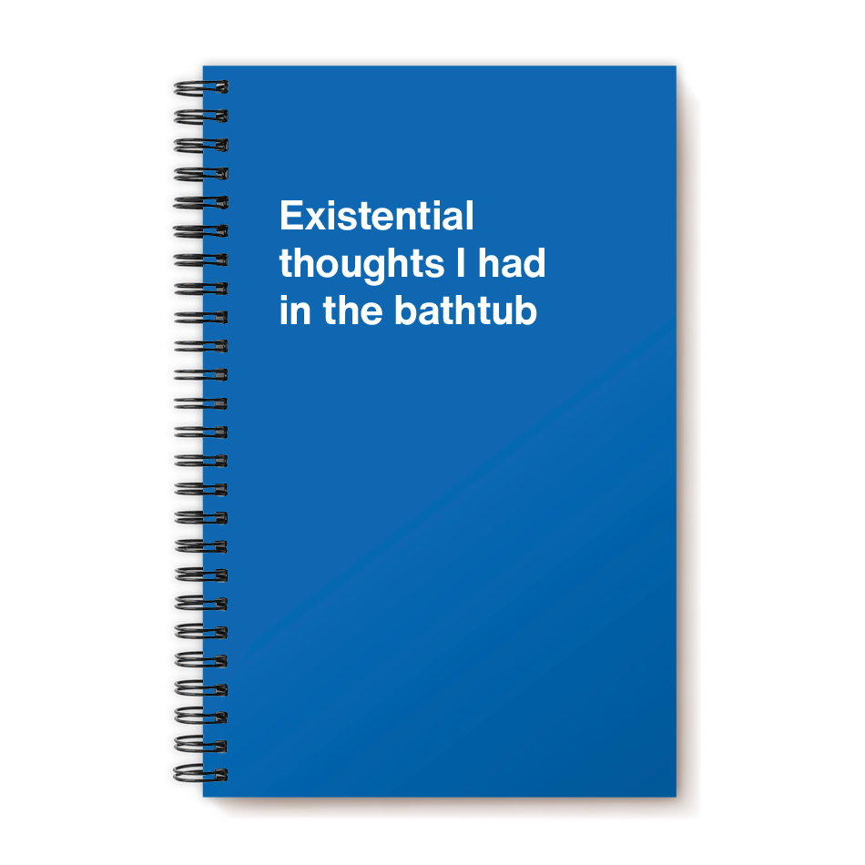 A funny notebook from WTF Notebooks® entitled "Existential thoughts I had in the bathtub"