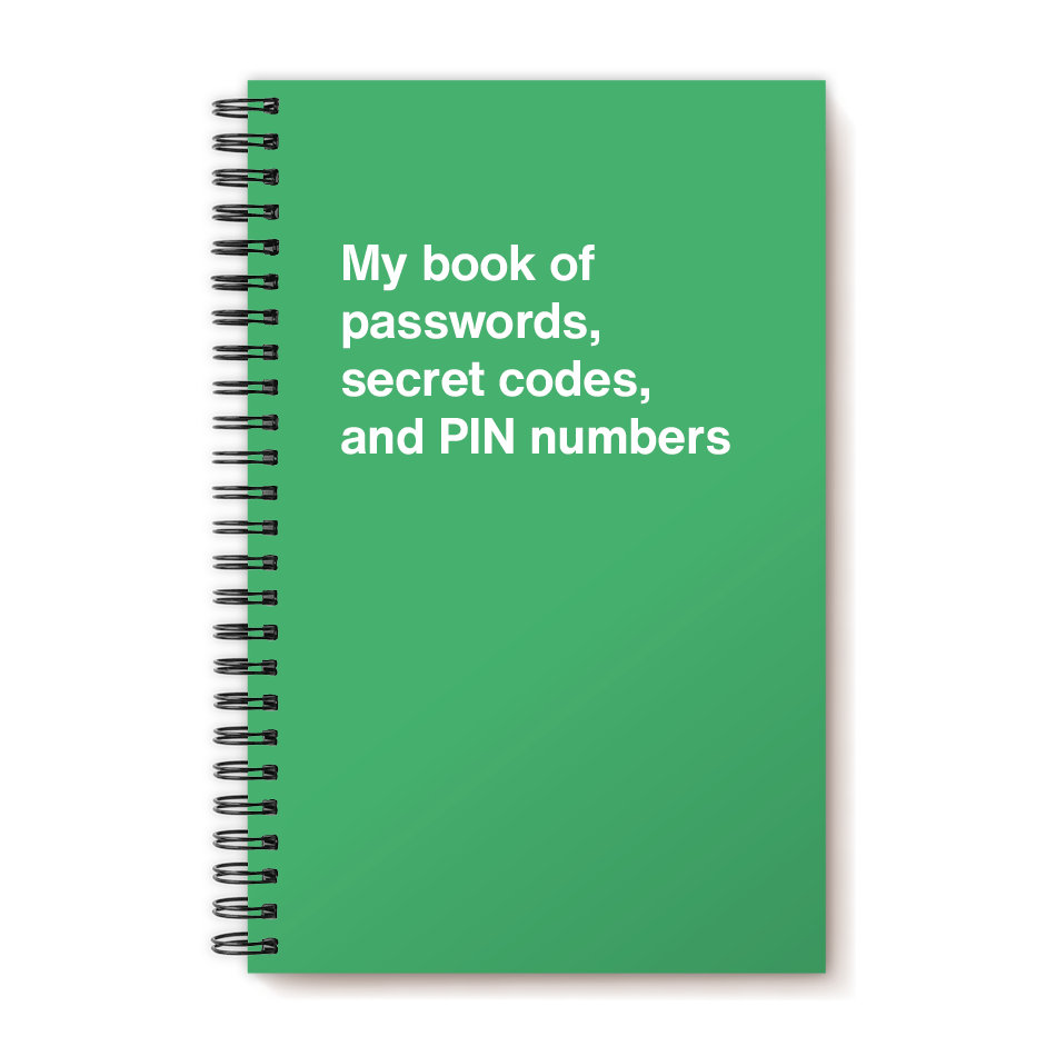 My book of passwords, secret codes and PIN numbers | WTF Notebooks®