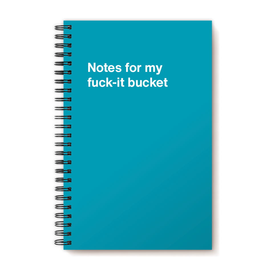 A funny notebook from WTF Notebooks® entitled "Notes for my fuck-it bucket"