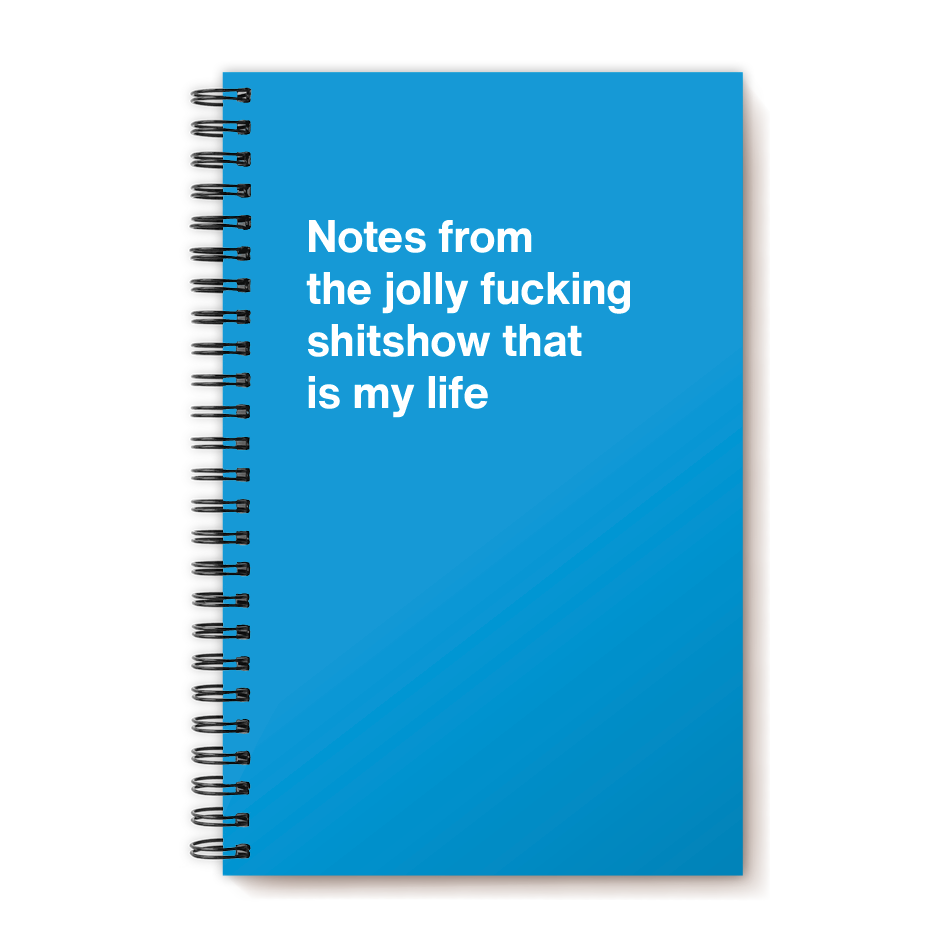 A funny notebook from WTF Notebooks® entitled "Notes from the jolly fucking shitshow that is my life"
