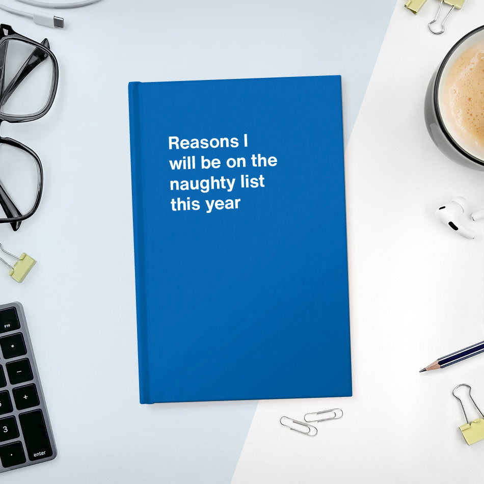 
                  
                    A funny notebook from WTF Notebooks® entitled "Reasons I will be on the naughty list this year"
                  
                
