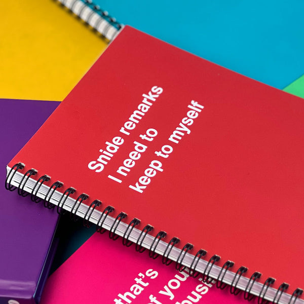 A colorful image of a WTF Notebook entitled, "Snide remarks I need to keep to myself".