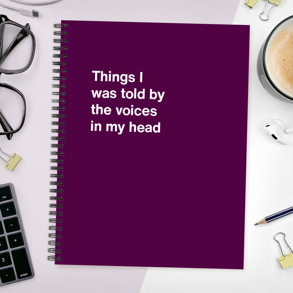 
                  
                    A funny notebook from WTF Notebooks® entitled "Things I was told by the voices in my head"
                  
                