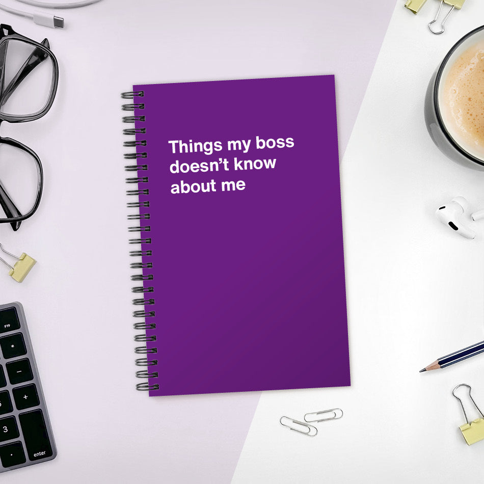 
                  
                    A funny notebook from WTF Notebooks® entitled "Things my boss doesn’t know about me"
                  
                