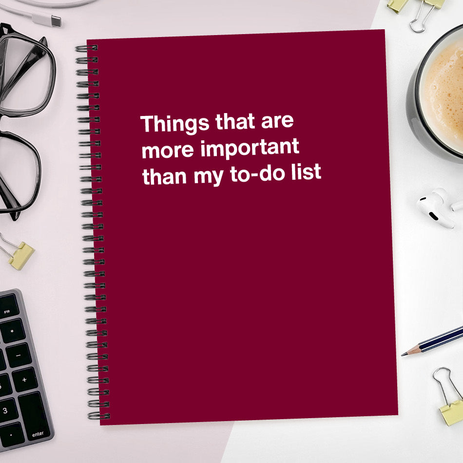 
                  
                    A funny notebook from WTF Notebooks® entitled "Things that are more important than my to-do list"
                  
                