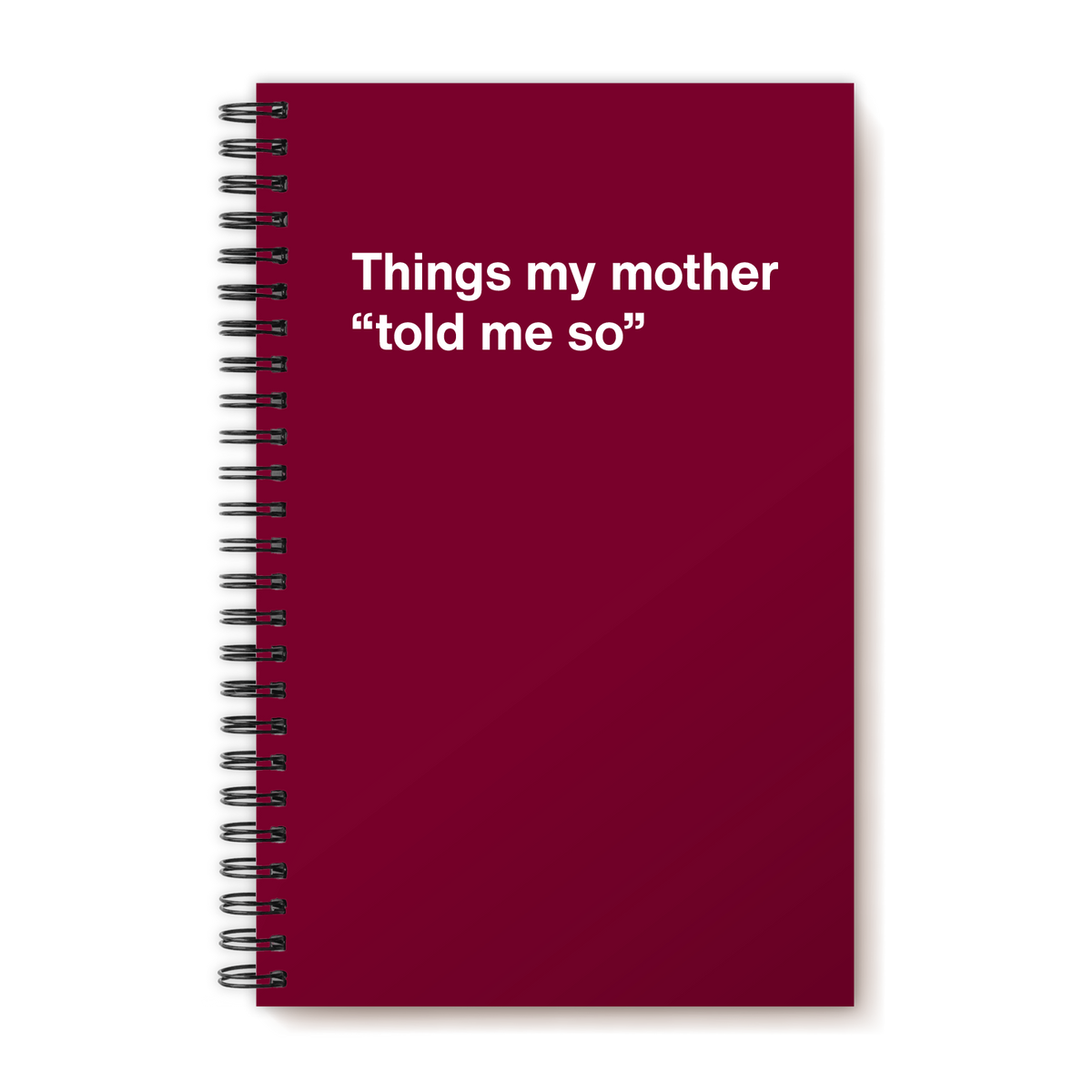 A funny notebook from WTF Notebooks® entitled "Things my mother “told me so”"