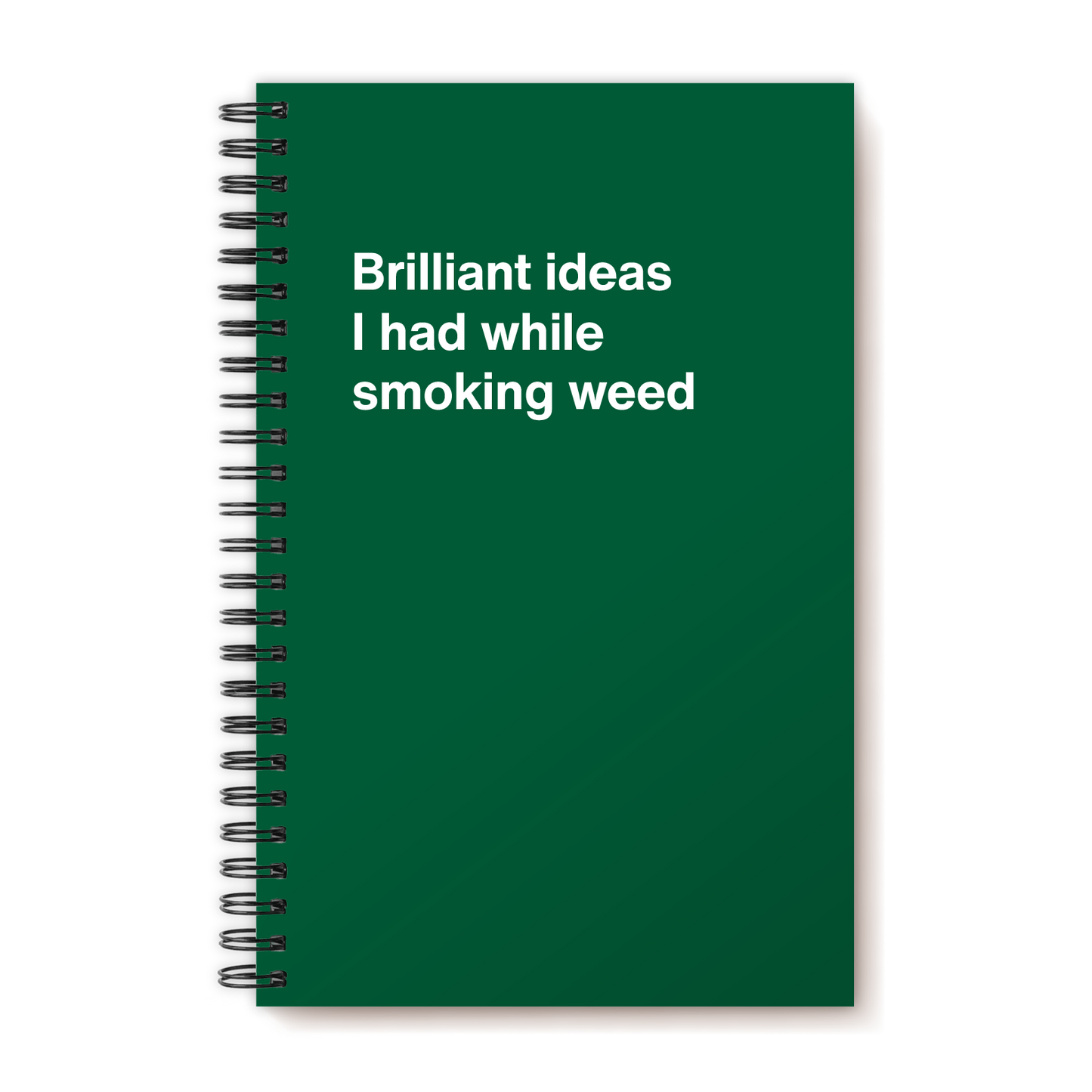 A funny notebook from WTF Notebooks® entitled "Brilliant ideas I had while smoking weed"