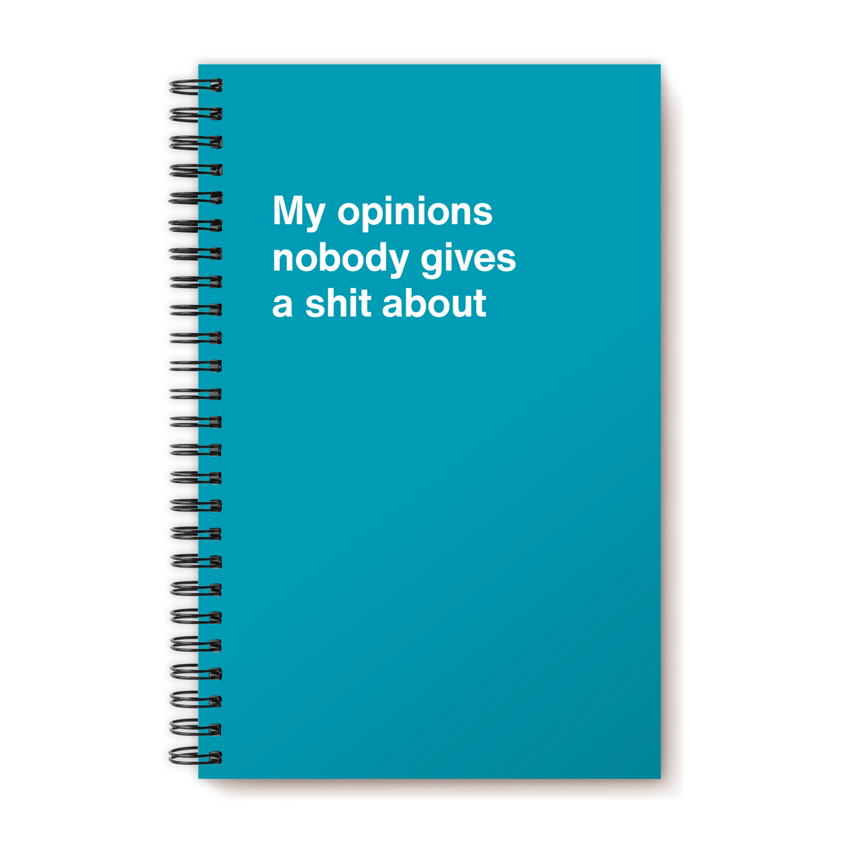 A funny notebook from WTF Notebooks® entitled "My opinions nobody gives a shit about"