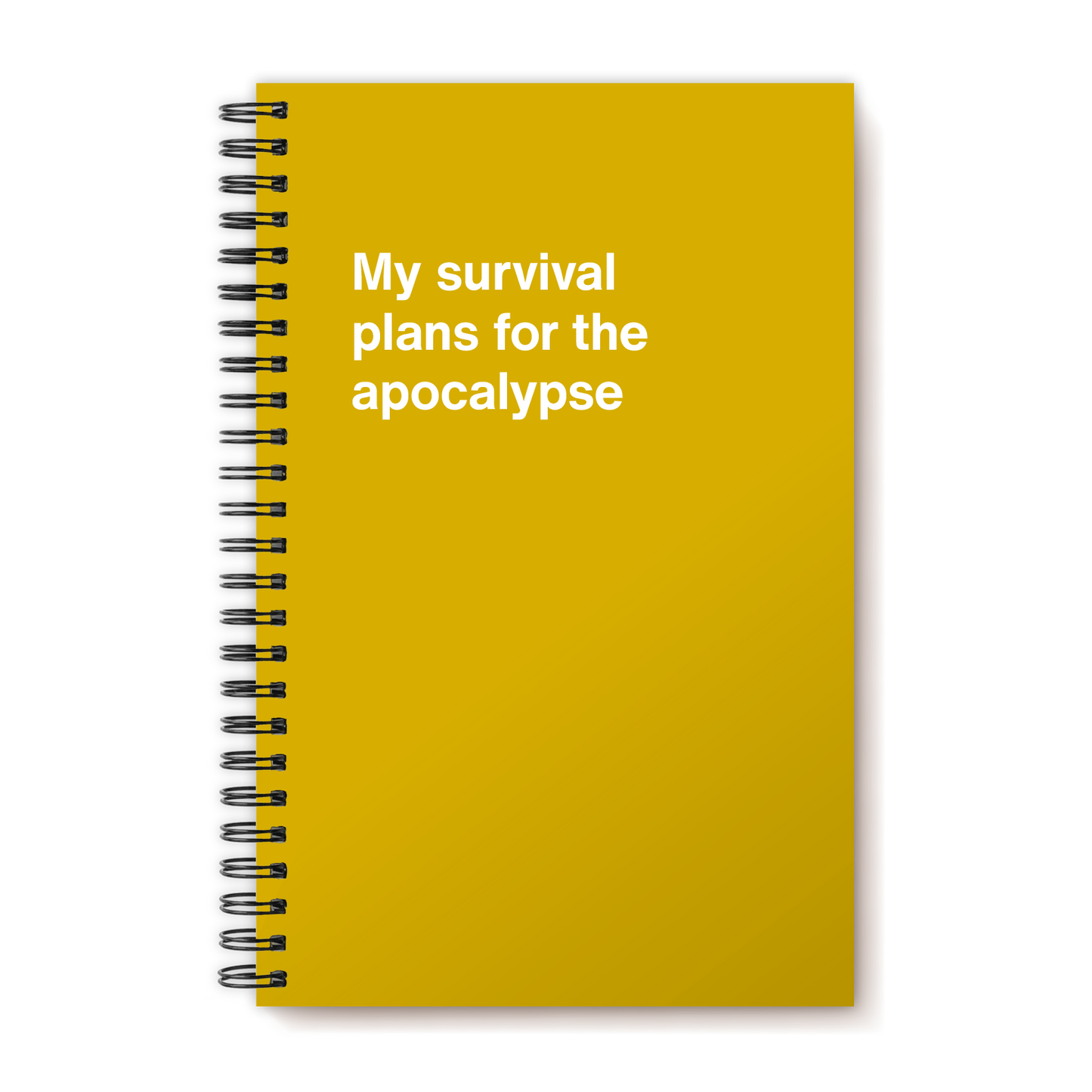 A funny notebook from WTF Notebooks® entitled "My survival plans for the apocalypse"