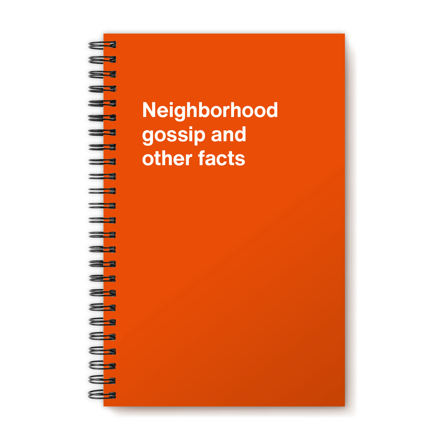 A funny notebook from WTF Notebooks® entitled "Neighborhood gossip and other facts"