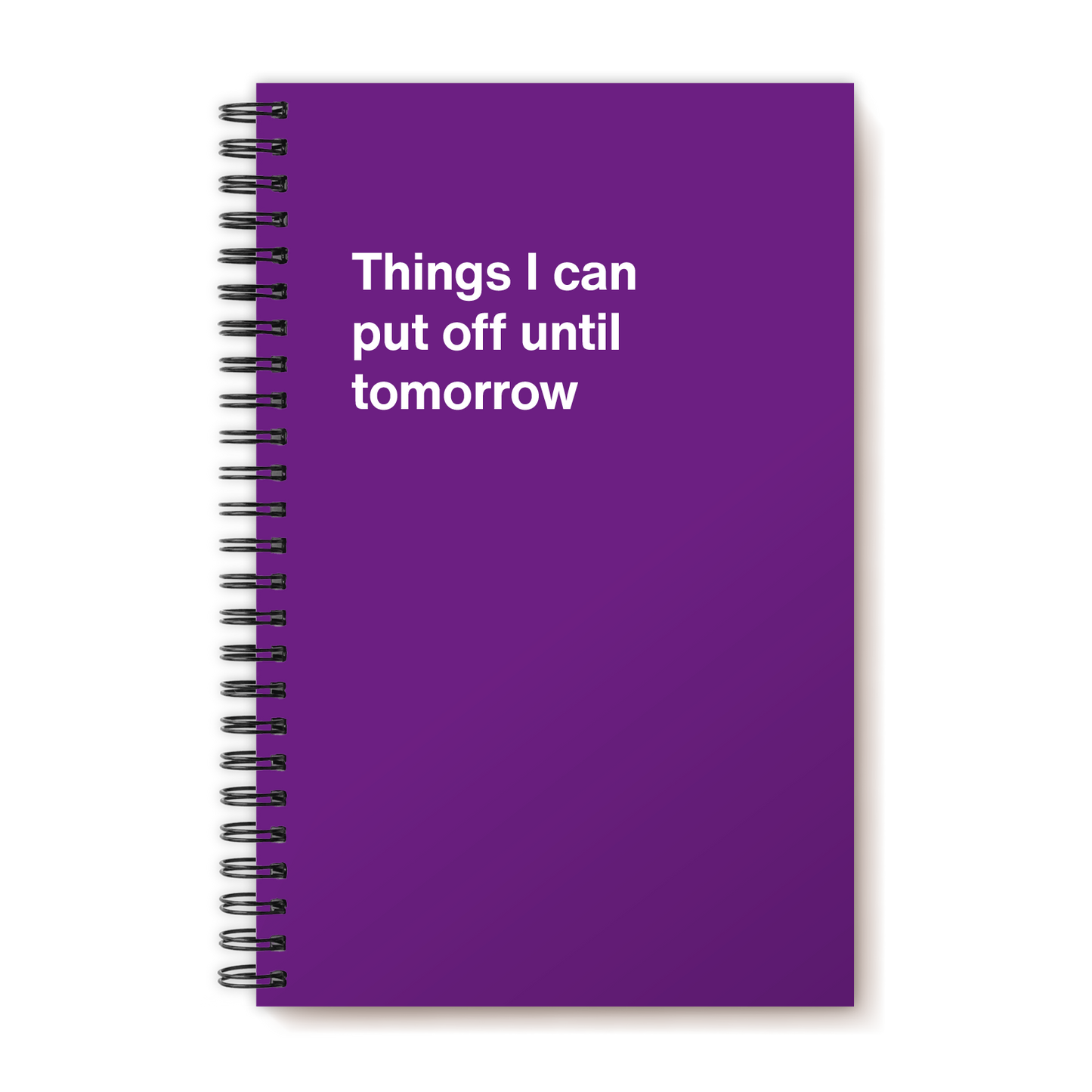 A funny notebook from WTF Notebooks® entitled "Things I can put off until tomorrow"