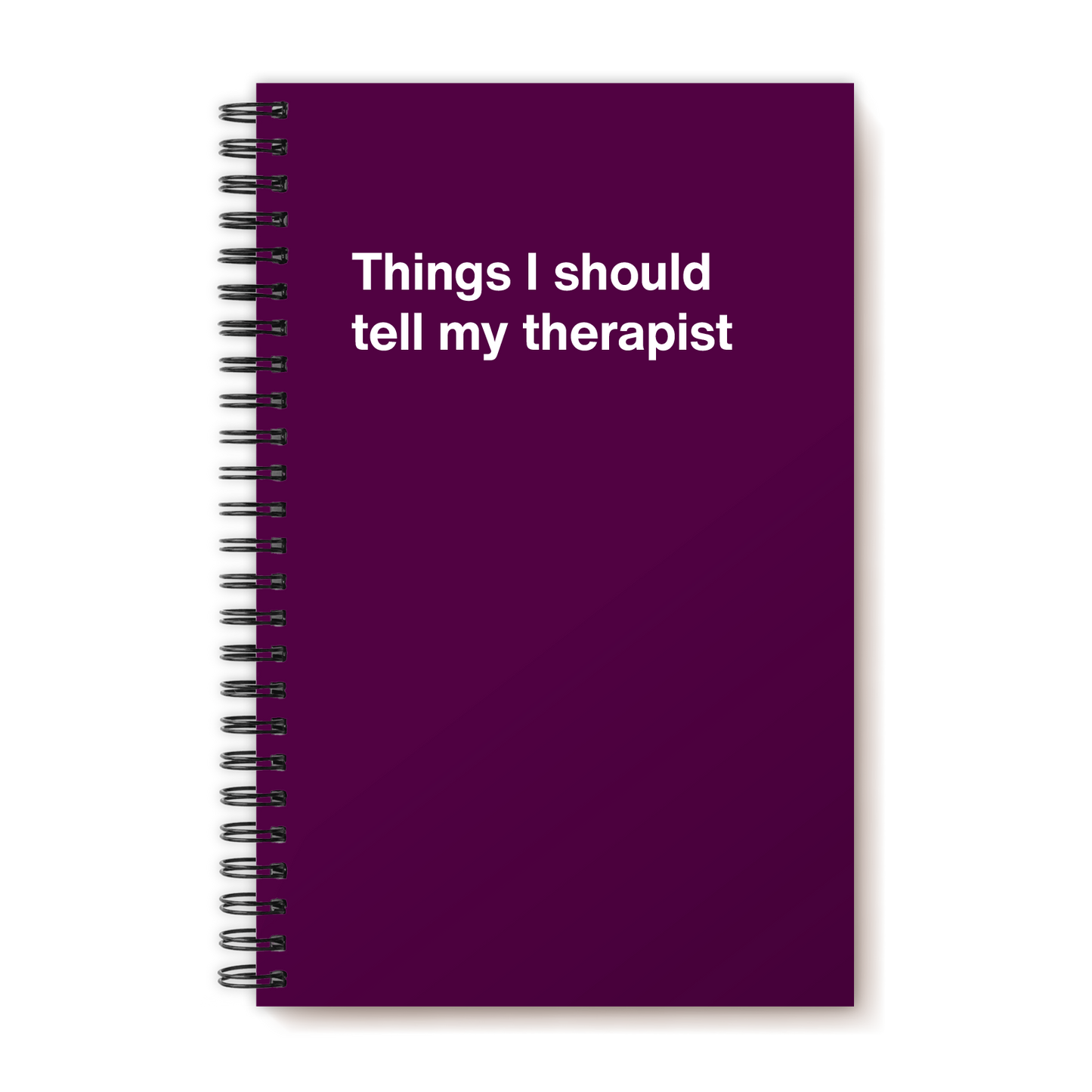 A funny notebook from WTF Notebooks® entitled "Things I should tell my therapist"