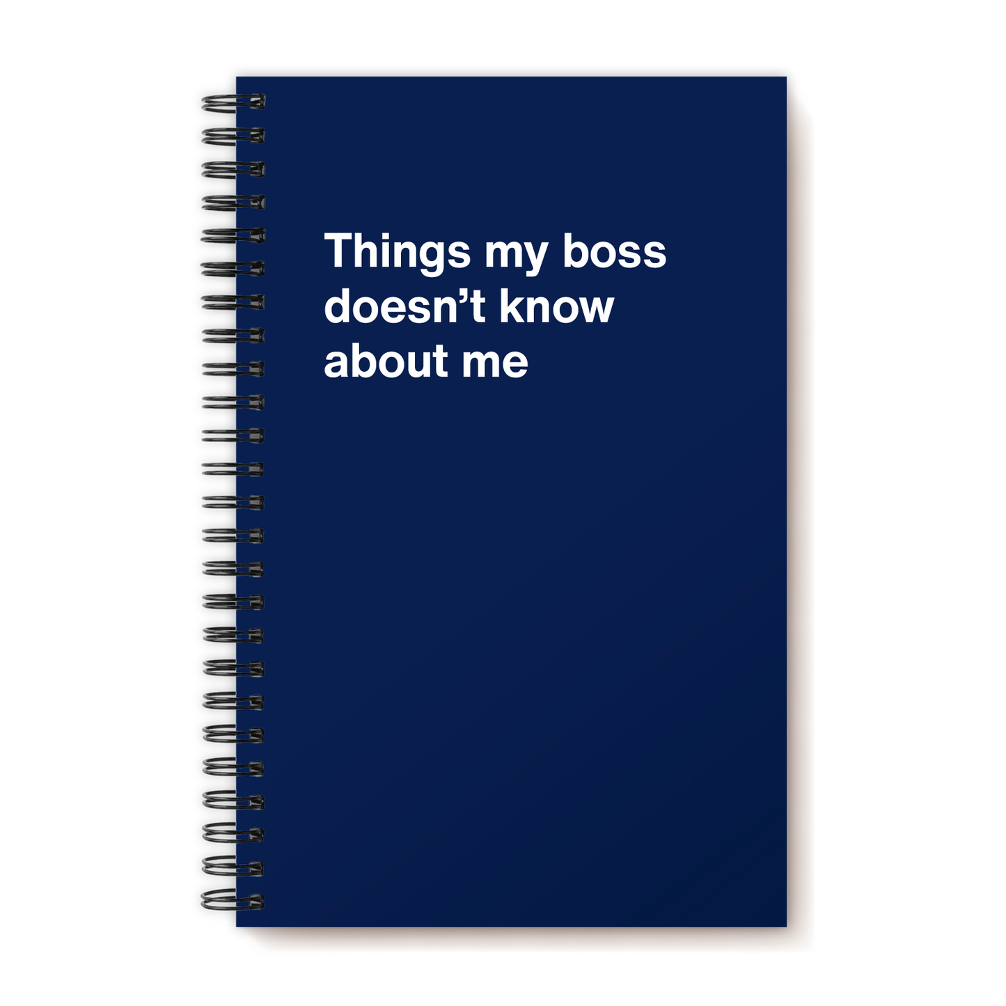 A funny notebook from WTF Notebooks® entitled "Things my boss doesn’t know about me"